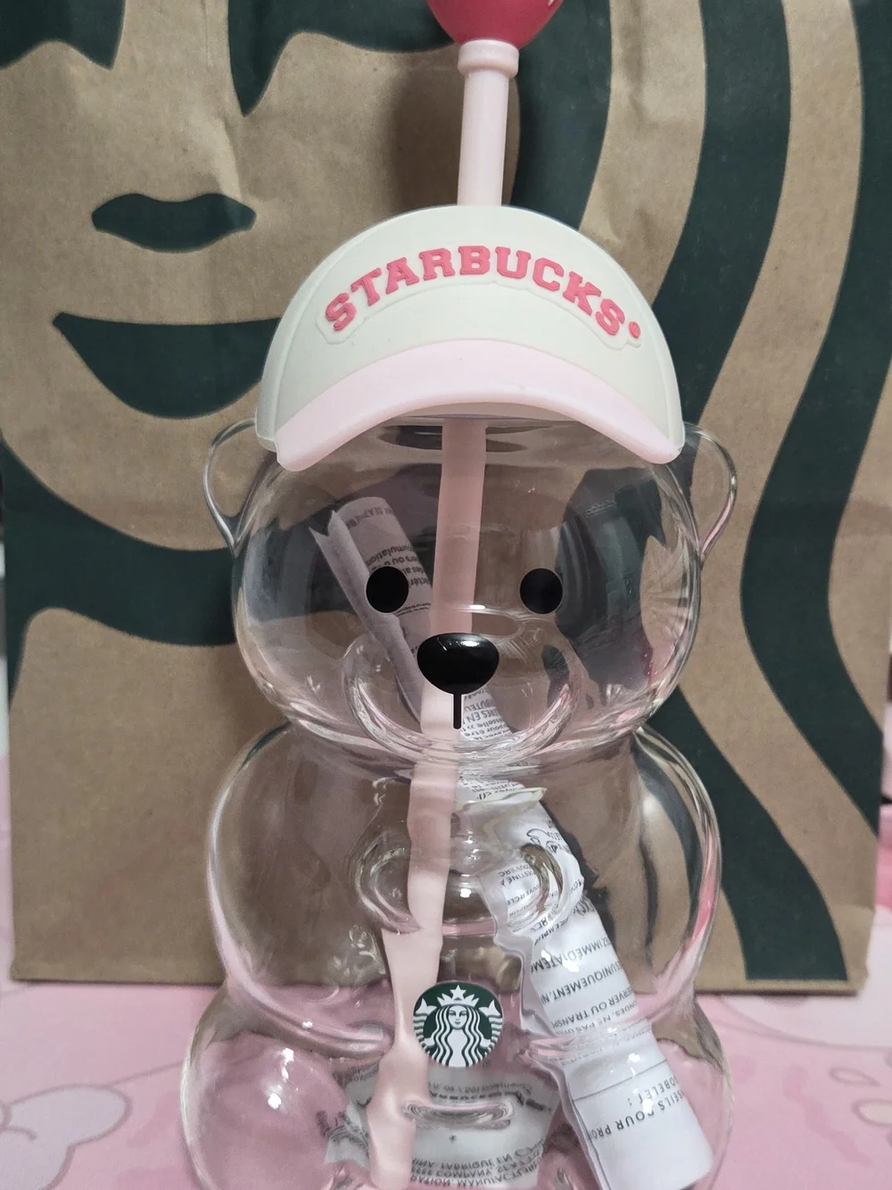 Starbucks Pink Bear Straw Tumbler with Cap and Straw